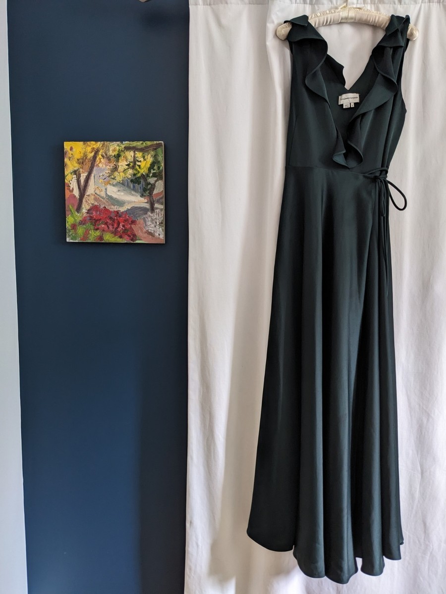 Sachin Babi Tansy Satin Charmeuse Maxi Dress BHLDN Size Dark Green Flaw