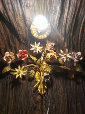 Applique artigianale in ferro con foglie e fiori multicolore, anni 50, Italia.la