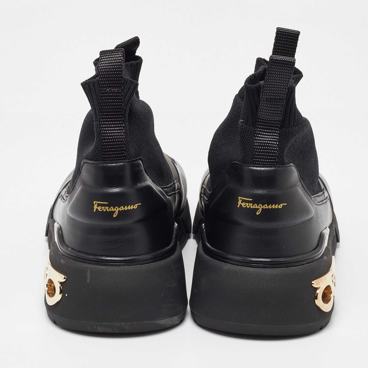 スニーカー SALVATORE FERRAGAMO COSMA SOCK SNEAKERS WOMEN BLACK FABRIC Salvatore Ferragamo Black Knit Fabric and Leather Cosma Sock