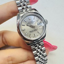 28MM Stainless Steel Rolex DateJust 2007 with Silver Stick Dial Bezel Engraved 2