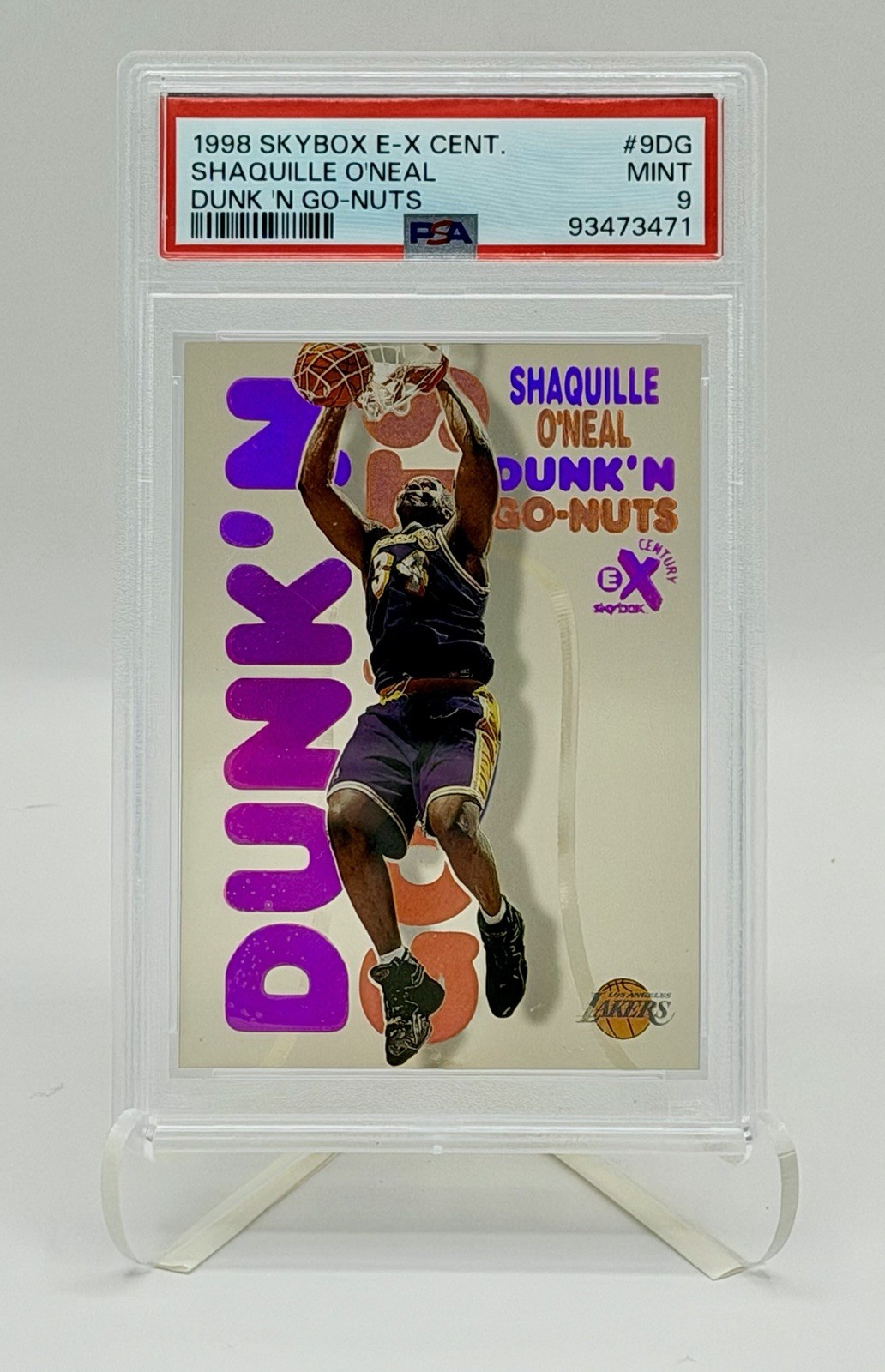 1998 SKYBOX E-X CENTURY DUNK 'N GO-NUTS #9DG SHAQUILLE O'NEAL PSA 9