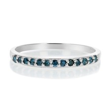 1/6 ct Blue Diamond Ring Wedding Band for Women .925 Sterling Silver Prong Round
