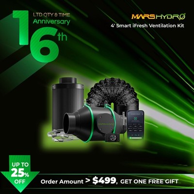 Mars Hydro 4''6'' IFresh Smart Inline Fan Ducting Combo/Carbon Filter for Tent