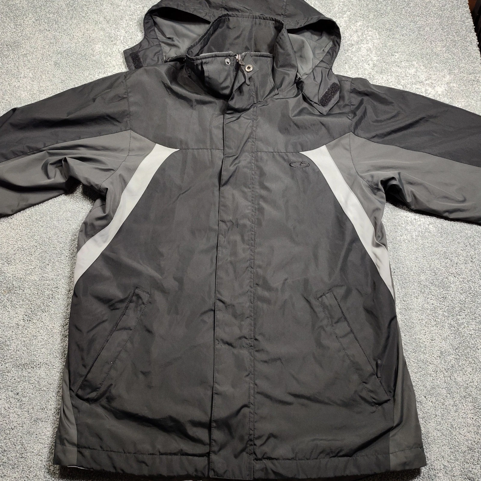 Champion Jacket Mens Full Zip Hooded Gray Small Black Rain Coat Windbreaker