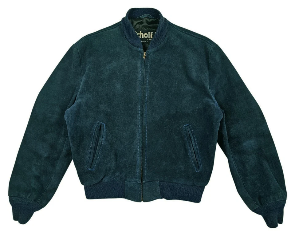 HOT VINTAGE 70's Men's SCHOTT BOMBER GENUINE SUEDE LEATHER NAVY BLUE Jacket 44 M - Image 3 of 4