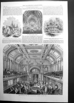 Original Old Antique Print Churches Jersey Brisbane Boudjah Walworth Road 1867