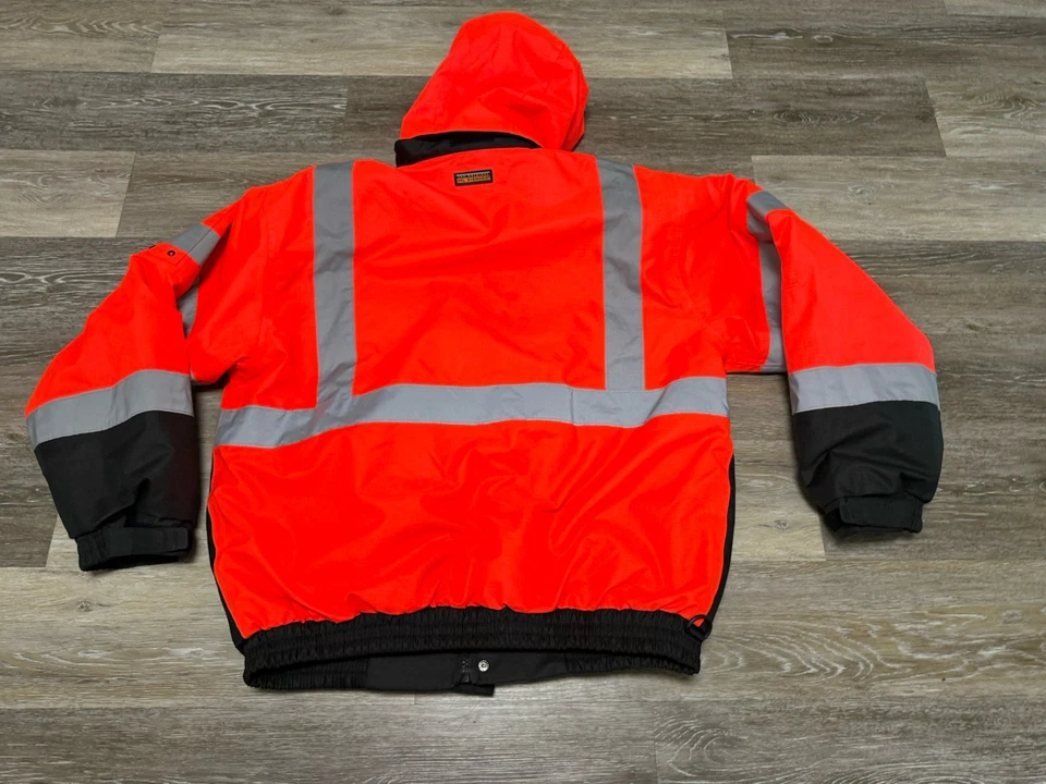 ML Kishigo Hi-Viz Orange Reflective Bomber Jacket Sz M Waterproof Fleece Lined - Image 4 of 4