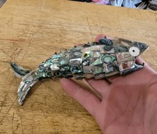 Abalone Shells Fish Shape Bottle Opener Mexican Articulated Vintage 8" Figural