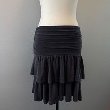 Maeve Anthropologie Gray Ruched Tiered Ruffle Mini Skirt XS Charcoal Modal Blend