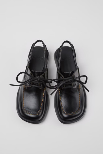 Camper Donna Black Leather Sling Back Mocs
