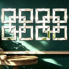 2 Pack Silver Mirrored Wall Decor 12.2" Chic Square Accent Mirrors