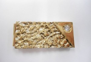 Authentic Gold Plated nugget with diamond money clip