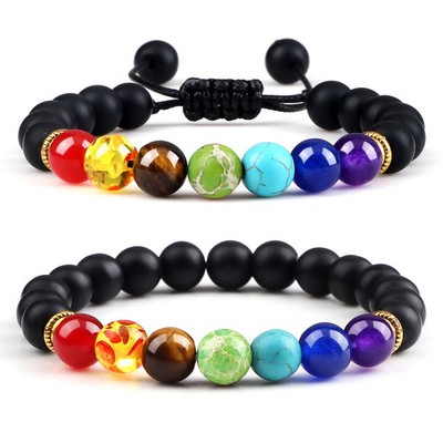 2 Pcs Chakra Bracelet Natural Stone Beaded Band Lava Reiki 8mm Style