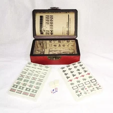 Vintage Chinese Mahjong Set Traditional 144 Tiles Mah-Jong Game Set w/ Case Box