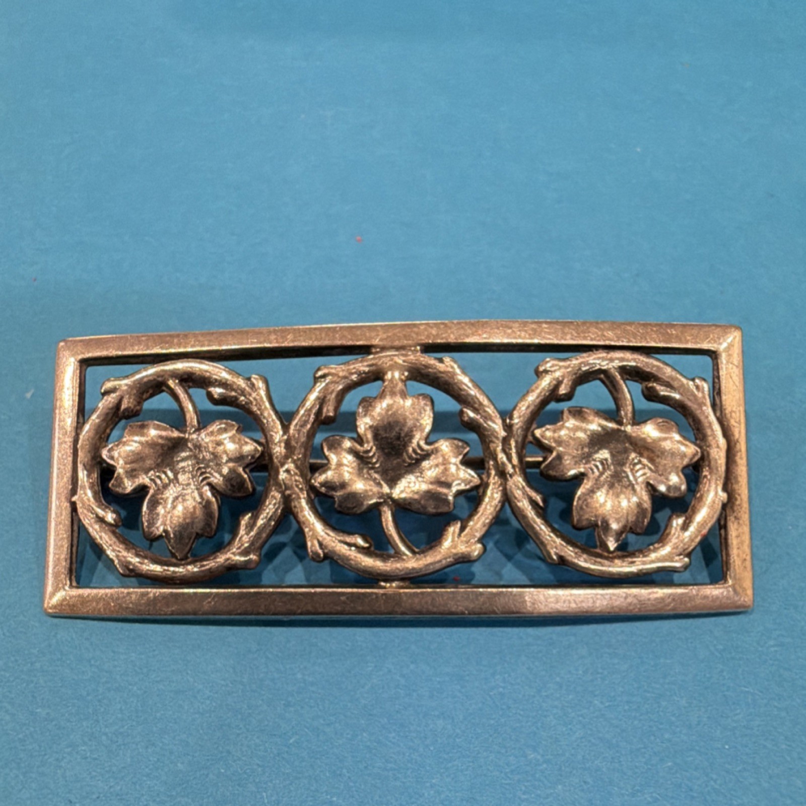 Sterling Silver Leaf Rectangle Brooch Nature Them… - image 1