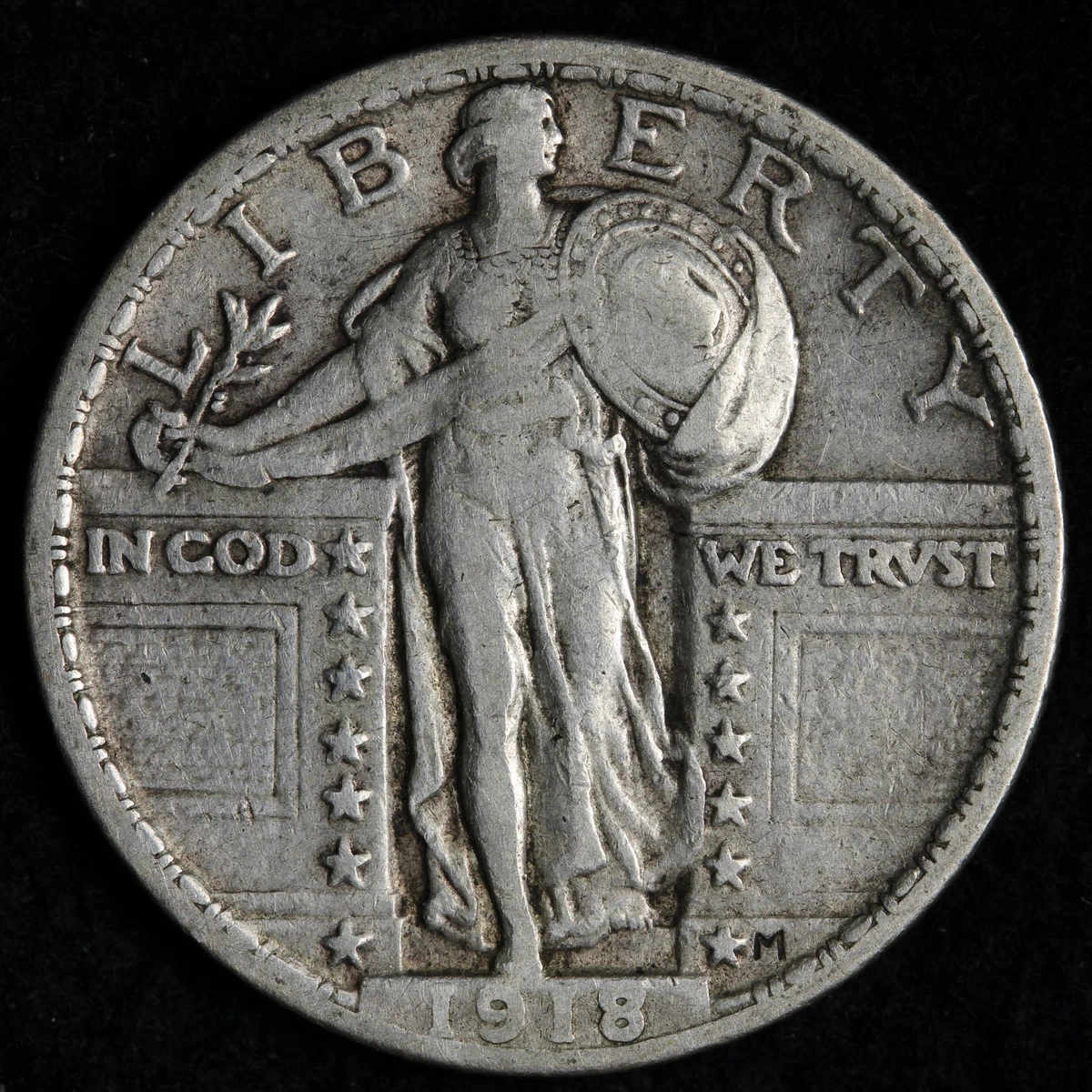 Circulated Silver 1918 Year Standing Liberty US Quarters (1916