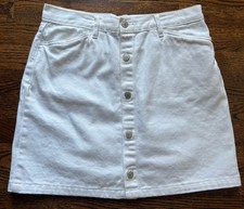 VTG Tommy Hilfiger Women  s Denim Skirt 8 Button Front Y2K Logo Patch Mini White
