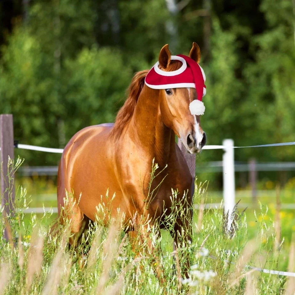 Рождественский Санта лошади шляпы - красный скольжения на лошади шапки с белой флисовой отделкой - Изображение 4 из 4