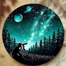 2D 2D Flat Retro Cosmic Imagination Round Aluminum Sign- 2D High-Definition Pri