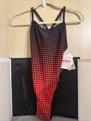 Sporti Thin Strap 32 Athletic 1 Piece Swimsuit for Women Red/Black Molecules