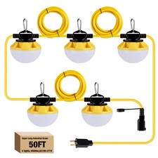 50FT LED Construction String Light, 50W 6000Lm,18AWG Wire,5000K Linkable Stri...