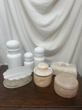 JOB LOT OF  VINTAGE ONYX MARBLE BATHROOM ACCESSORIES, APOTHECARY STORAGE 