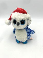 NEW Ty Beanie Boo Icicles Owl Blue White Santa Hat Plush 6" 2014