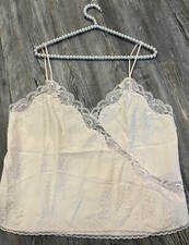 VTG 80  s Miss Elaine Women  s Light Pink Silky Shiny Satin Floral Lace Camisole L