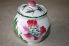 AMERICAN ATELIER ASHLEY FLORAL COVERED SUGAR BOWL - GREEN/BLUE/PINK - NEW