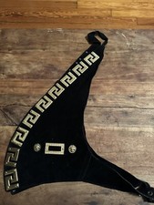 GIANNI VERSACE c.1990s Black Gold Suede Medusa Meandros Backless Vest
