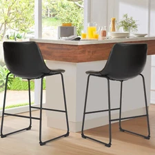 Set of 2 Bar Stools with PU Leather Seat Cushion, and Metal Legs for Kitchen