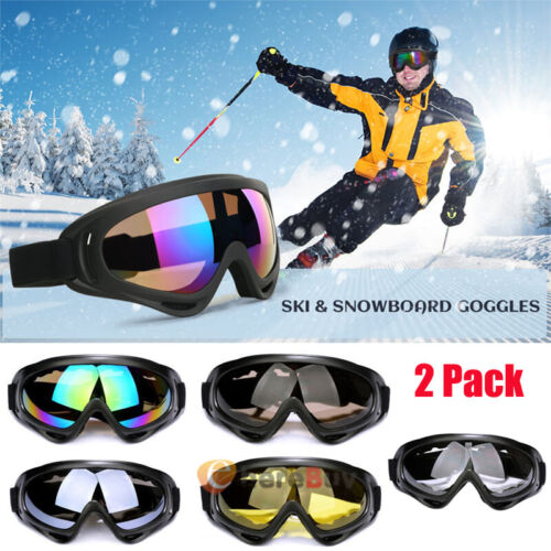 2x Mens Winter Snow Ski Goggles Anti-fog Lens UV Snowboard Snowmobile Motorcycle - Picture 1 of 61