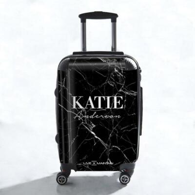 Personalised Suitcase Black Marble Name Cabin Spinner Wheels
