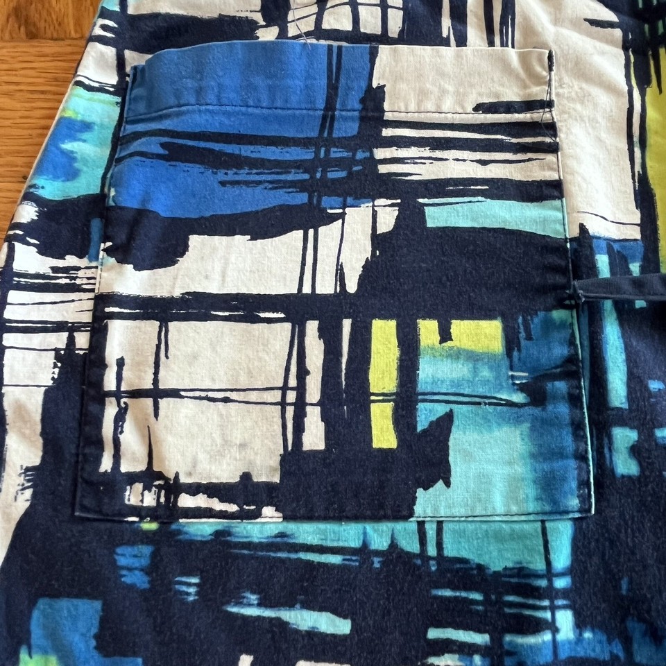 Koi By Kathy Petersn Blue White Abstract Allover Print Mock Wrap Scrub