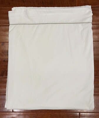Maurizio Italy Full Queen White Flat Sheet Tan Khaki Trim 100% Cotton 109'' x 85''