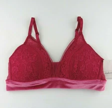  Auden Women's Lightly Lined Lace Cup Bralette with Velour Band Size Small