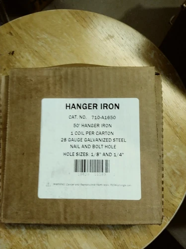 NEW HANGER IRON 50' 28 GUAGE GALVANIZED STEEL 710-A1650 HOLE SIZE 1/8" AND 1/4"