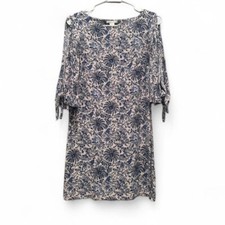 H&M Blue and White Floral Shift Dress Open Tie Sleeves Sz 4