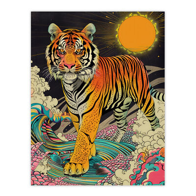 Psychedelischer Tiger Regenbogen Sonne Kühn Magie Design Wandbild Poster Druck Bild