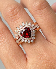 New Red Heart Cut Simulated CZ Halo 925 Sterling Silver Engagement Gift Ring Set