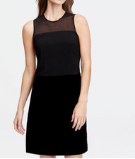 ANN TAYLOR Black Velvet Blend Sheath Dress Illusion Neck Keyhole Back Size 2