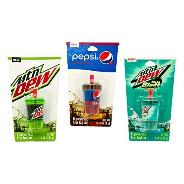 Novelty Soda Cup Lip Balms (3 Pack) Moutain Dew and Pepsi Flavors