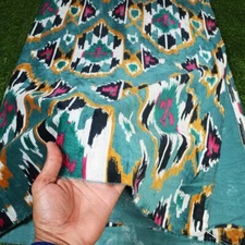 Indian Ikat Print Velvet Hippie Upholstery Soft Multi Dress Making Fabric