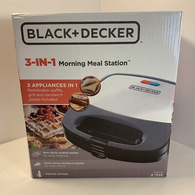 BLACK+DECKER 3-in-1 Morning Meal Station Waffle Maker Grill or Sandwich Maker