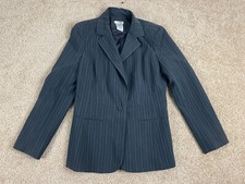 Earth 5th Suit Jacket Mens Size 6 Stretch Notch Lapel Button Up Pinstripes Gray