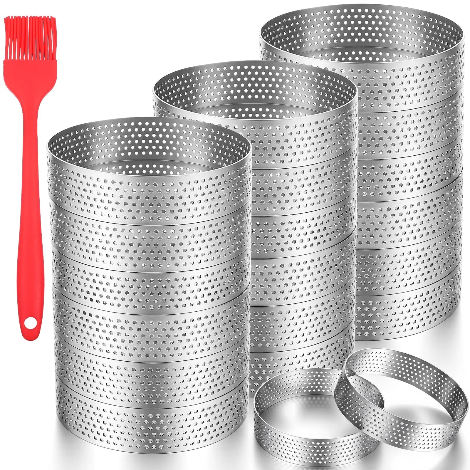 20 Pack Tart Rings 3.15 Inch Perforated Round Mousse Cake Ring, Stainless Ste...