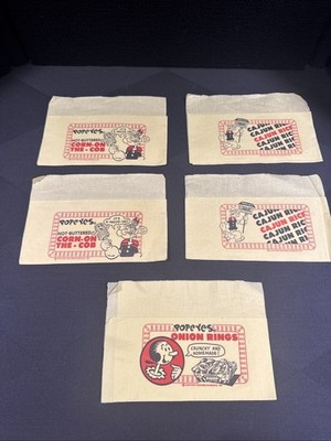 Vintage Popeyes Restaurant Chicken Corn & Rice Napkins Popeye Cartoon Lot 5