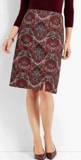 NWT Talbots Women s Size 6P Brown Paisley Polyester Blend Side Zip Pencil Skirt