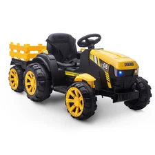 GARVEE 12V Electric Ride-On Tractor for Kids – LED Lights, Music, Trailer,Yellow