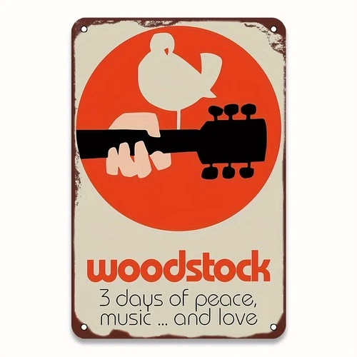 Vintage Woodstock with Peace Music Tin Metal Signs Home Décor 8x12